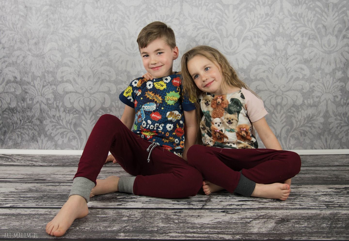 Bordowe Spodnie Baggy dla Dziecka Cudi KIDS z Bawełny - Kieszenie i Regulowany Pas