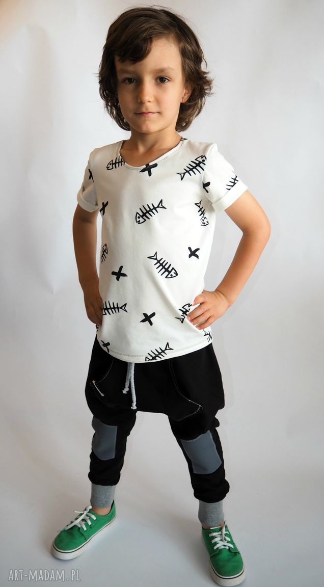 Spodnie baggy dla dziecka Cudi KIDS - czarne, handmade, z ozdobnym wiązaniem