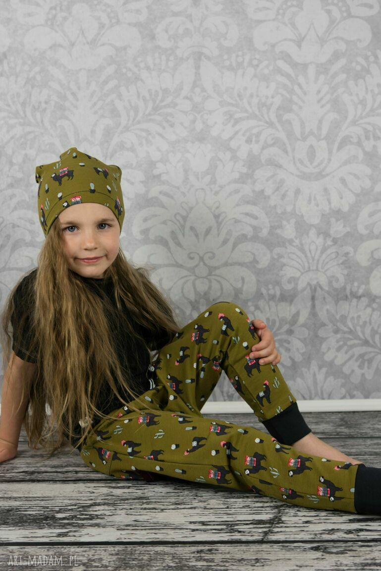 Spodnie baggy alpaki na oliwce dla dziecka - Cudi KIDS
