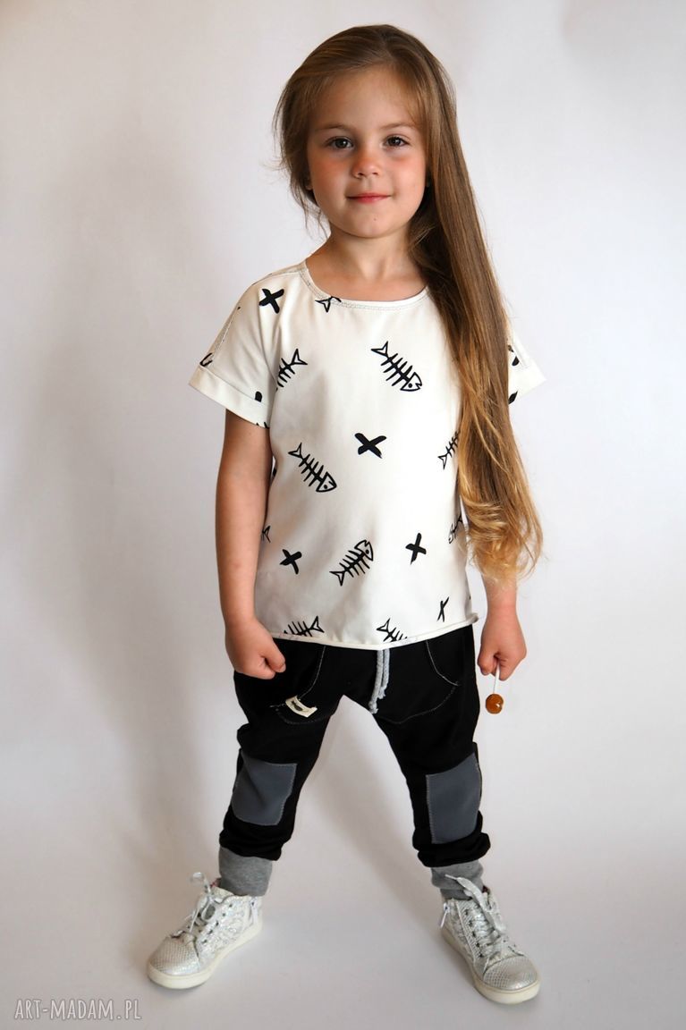 Spodnie baggy dla dziecka Cudi KIDS - czarne, handmade, z ozdobnym wiązaniem