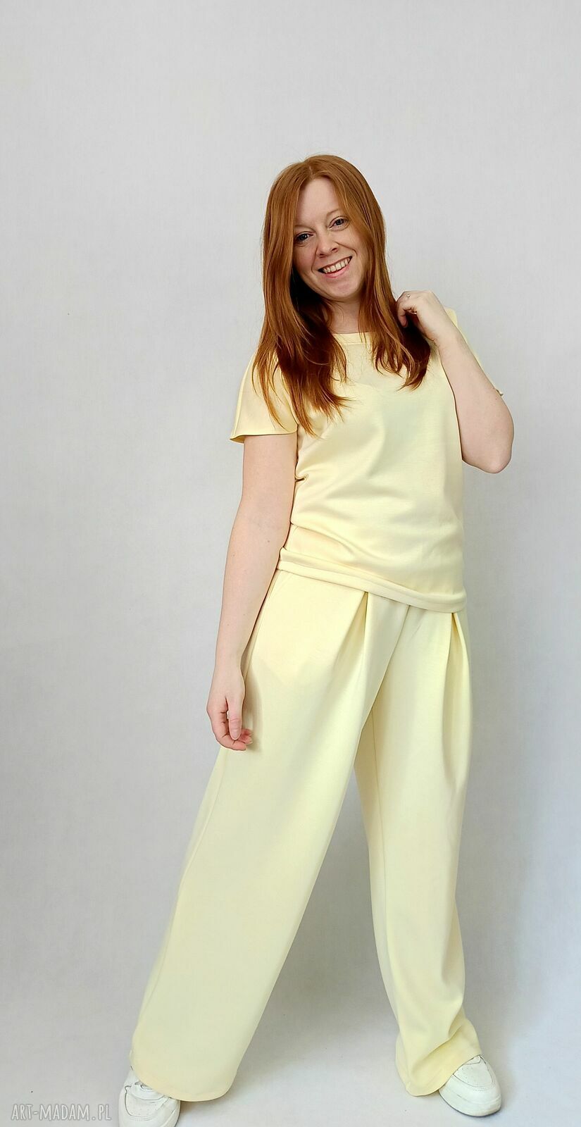 Spodnie damskie z dzianiny Masełko bananowe plus size