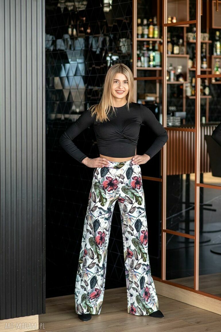 spodnie: Spodnie szwedy hawajskie kwiaty autorskie