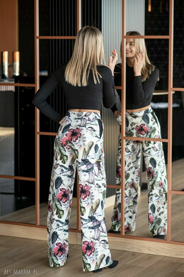 Spodnie szwedy hawajskie kwiaty kolorowe szerokie piękne