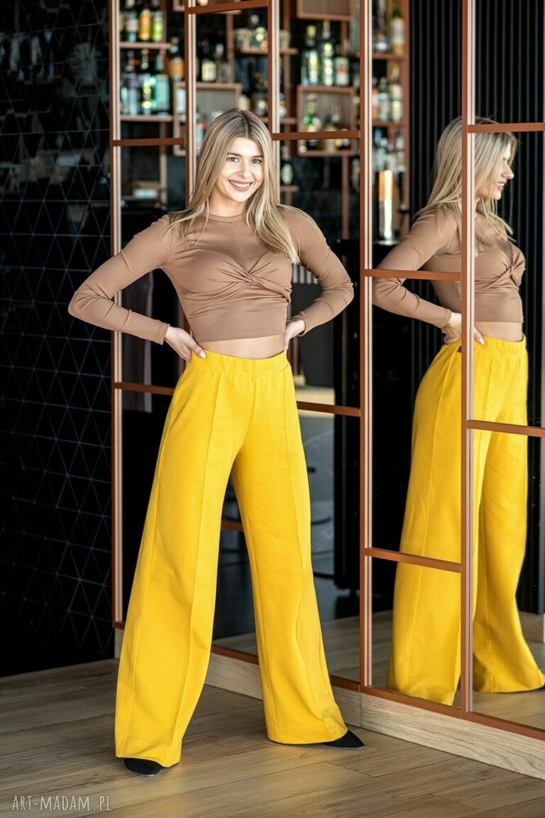 Spodnie szwedy żółte kolorowe szerokie piękne szerokich nogawkach