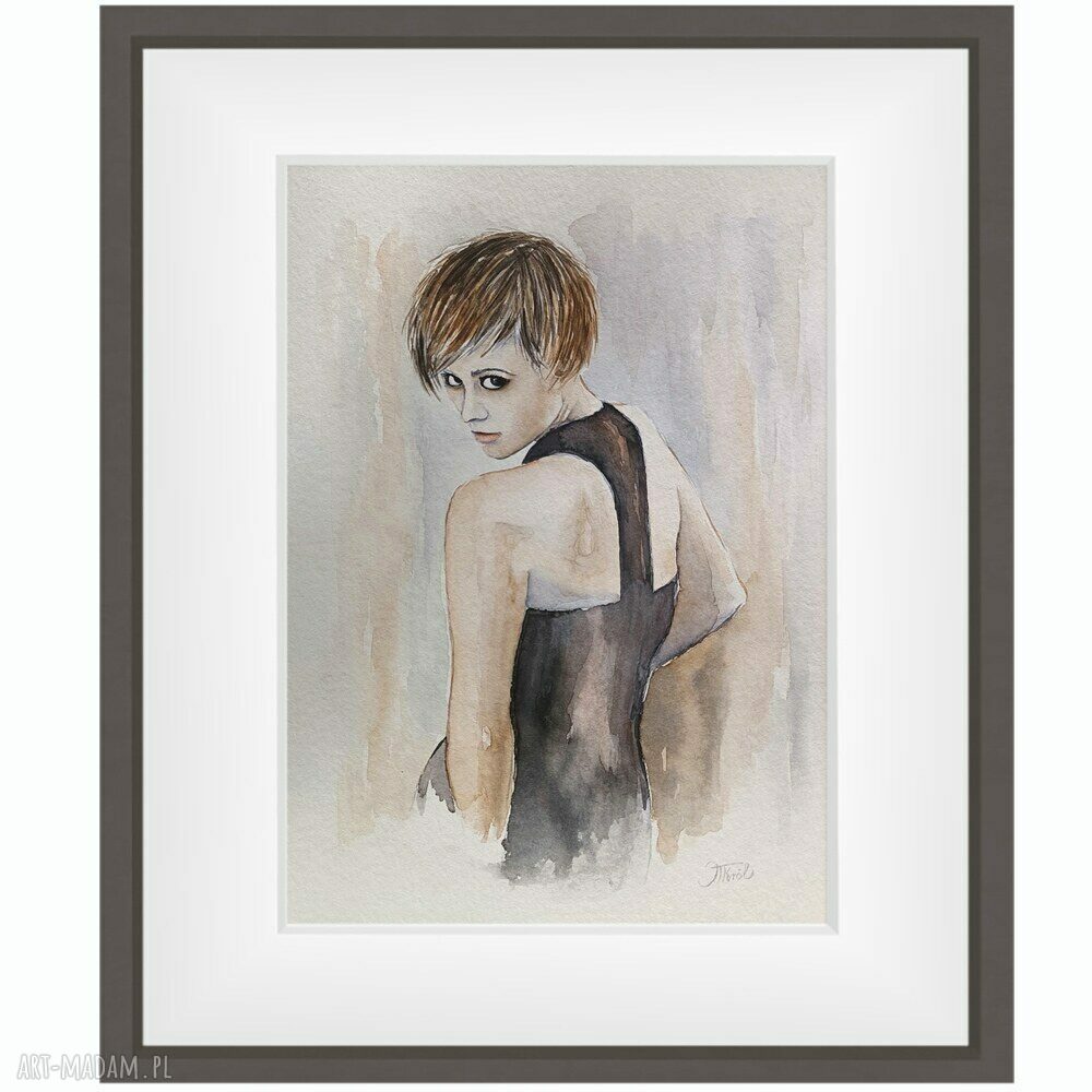 Akwarela „Spojrzenie” 24 x 32 cm - oryginał z postacią kobiety