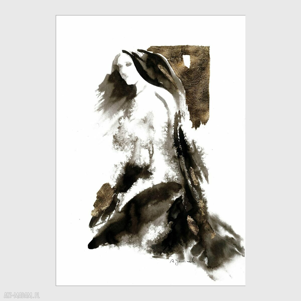 „SPOJRZENIE” - grafika ze złoceniem 30x42 cm