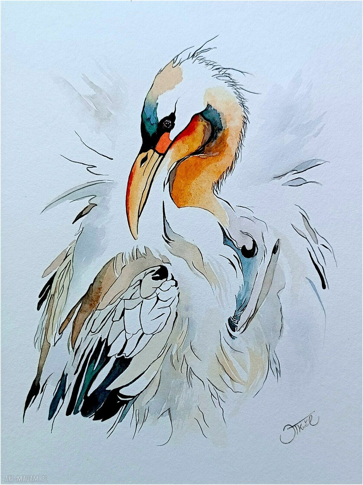 Spojrzenie poza kształt: akwarela z żurawiami 24x32 cm