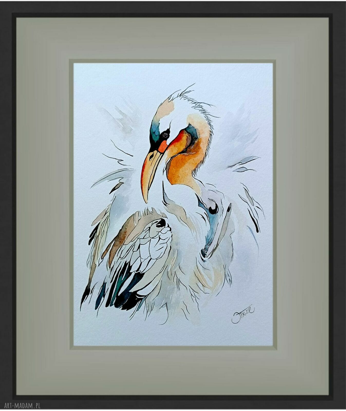 Spojrzenie poza kształt: akwarela z żurawiami 24x32 cm