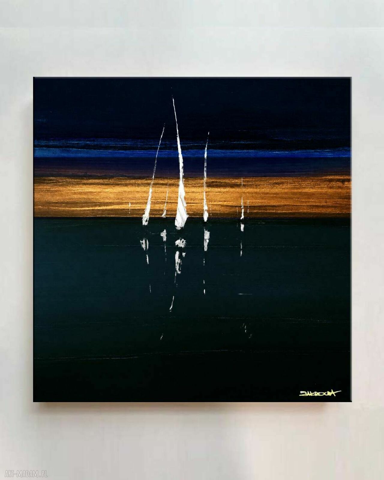 Spokój morza - marynistyczny obraz ręcznie malowany 120x120 cm