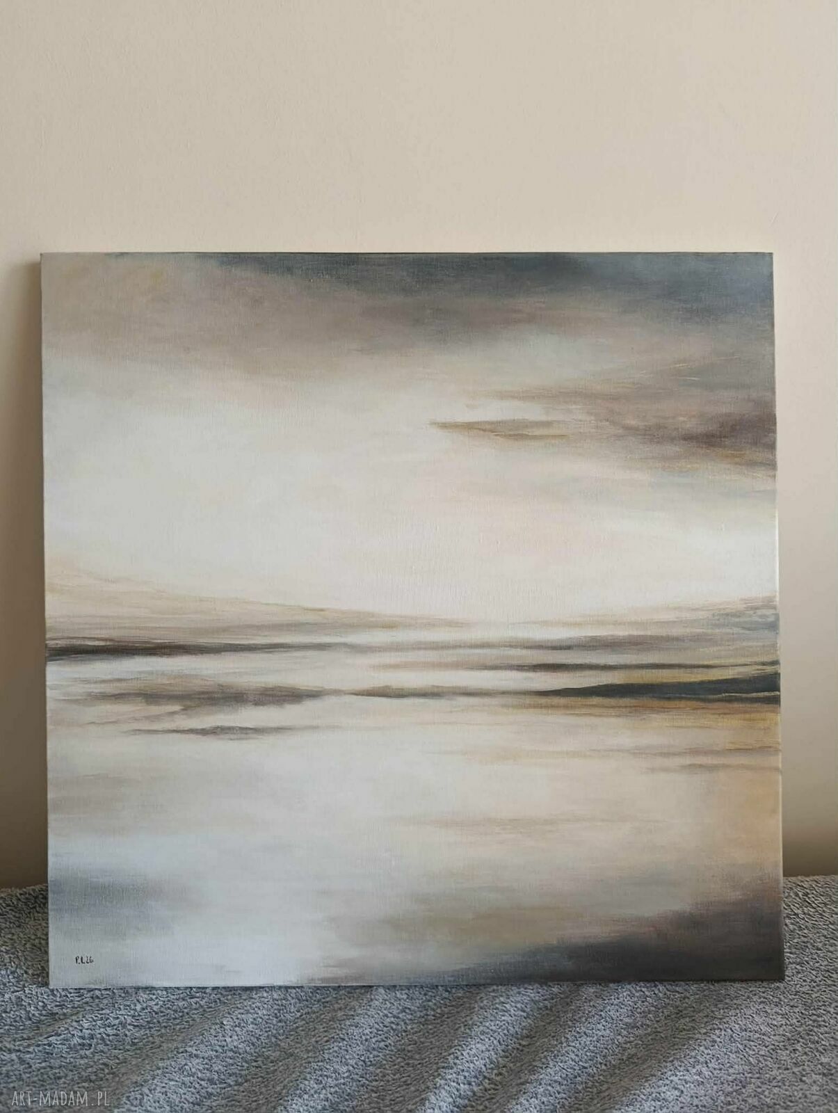Spokój szarości i złota - obraz akrylowy na płótnie 50x50 cm, gotowy do zawieszenia