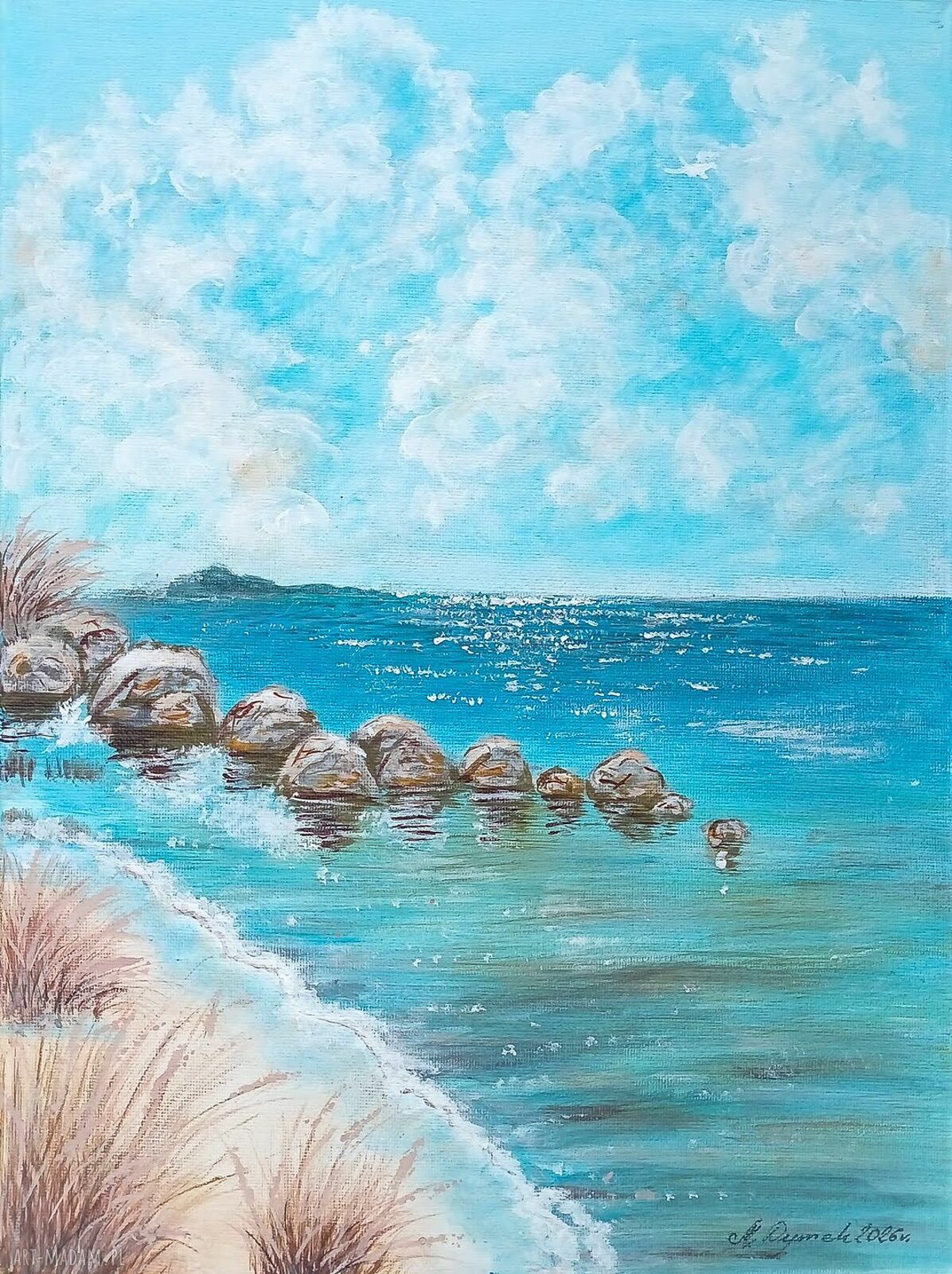 Błękitne chwile - ręcznie malowany obraz akrylowy 40x30 cm
