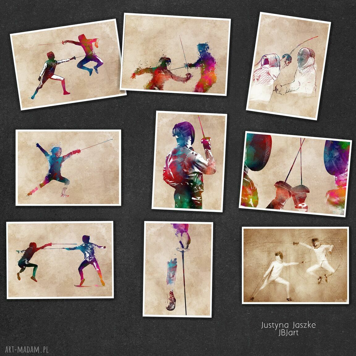 Sport Szermierka - zestaw 9 grafik w rozmiarze 13x18 cm