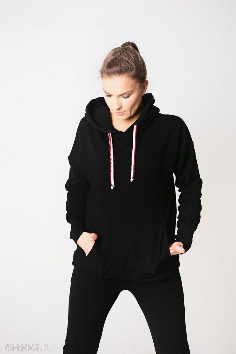 Bluza sportowa czarna ALICE z kapturem i chowanymi kieszeniami