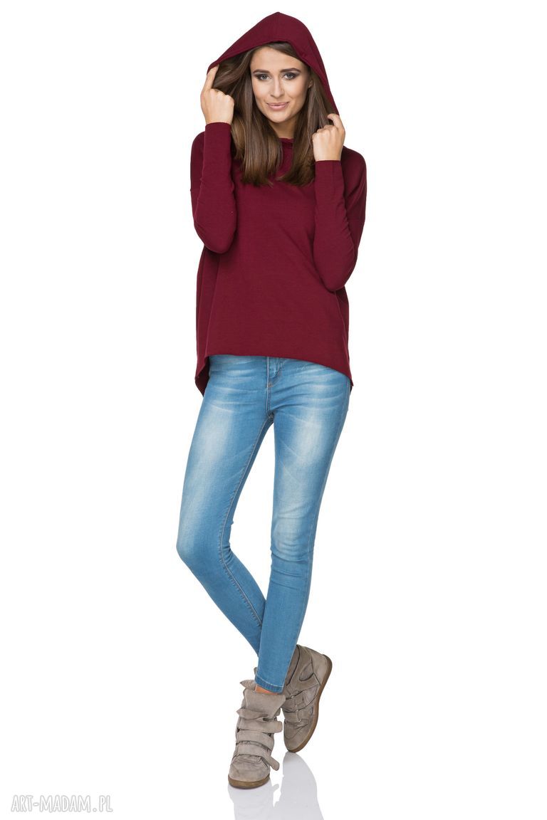 Luźna bluza z kapturem T379, zielona