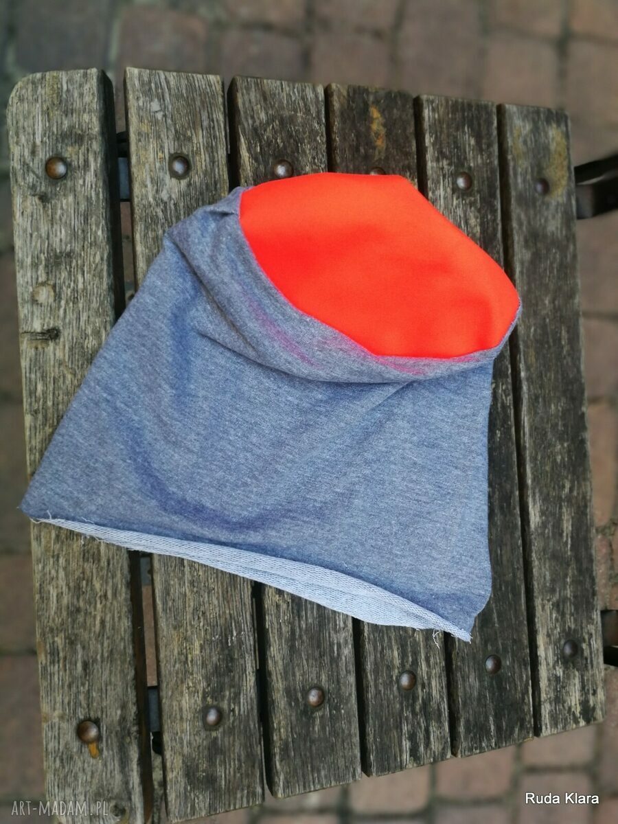 Etno czapka sportowa szaro-pomarańczowa bez podszewki - surowe brzegi, rozmiar 59 cm