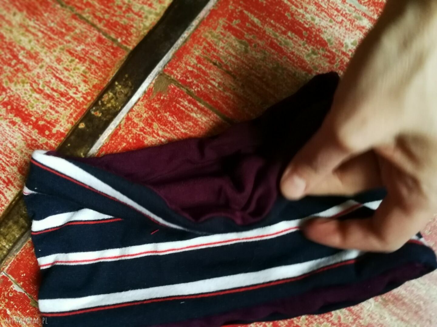 Opaska sportowa na podszewce - folk boho, szerokość do 14 cm, rozmiar uniwersalny