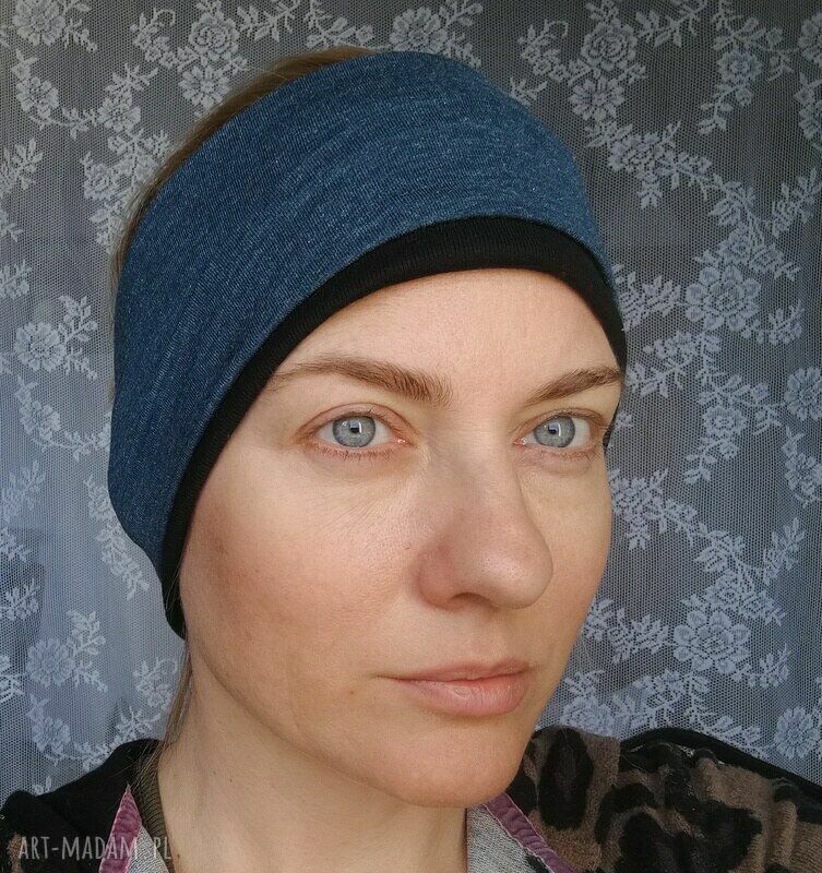 Opaska sportowa damska z połyskiem - podwójna morska do biegania (handmade)