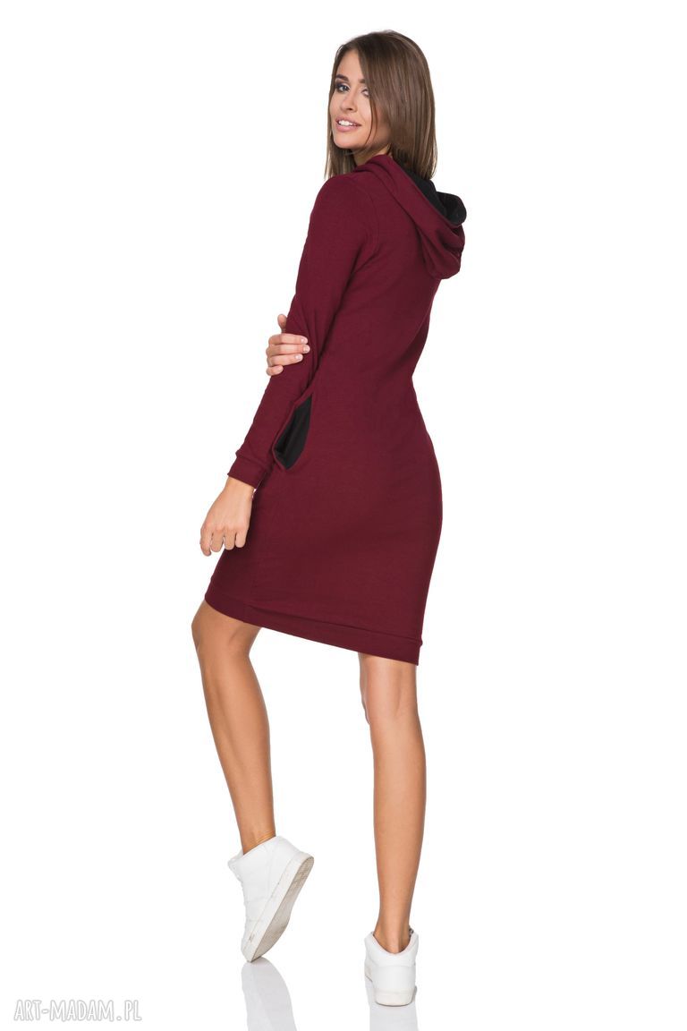Sportowa sukienka z kapturem T214 bordo-czarny