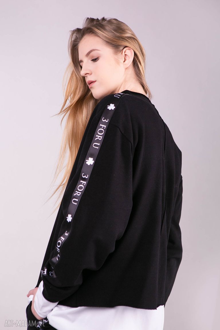 Czarna bluzka sportowa MONICA oversize z lampasem