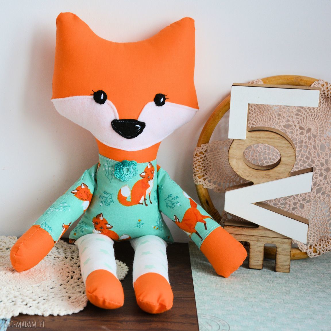 Sprytny lisek Michasia - handmade maskotka 42 cm dla dziewczynki