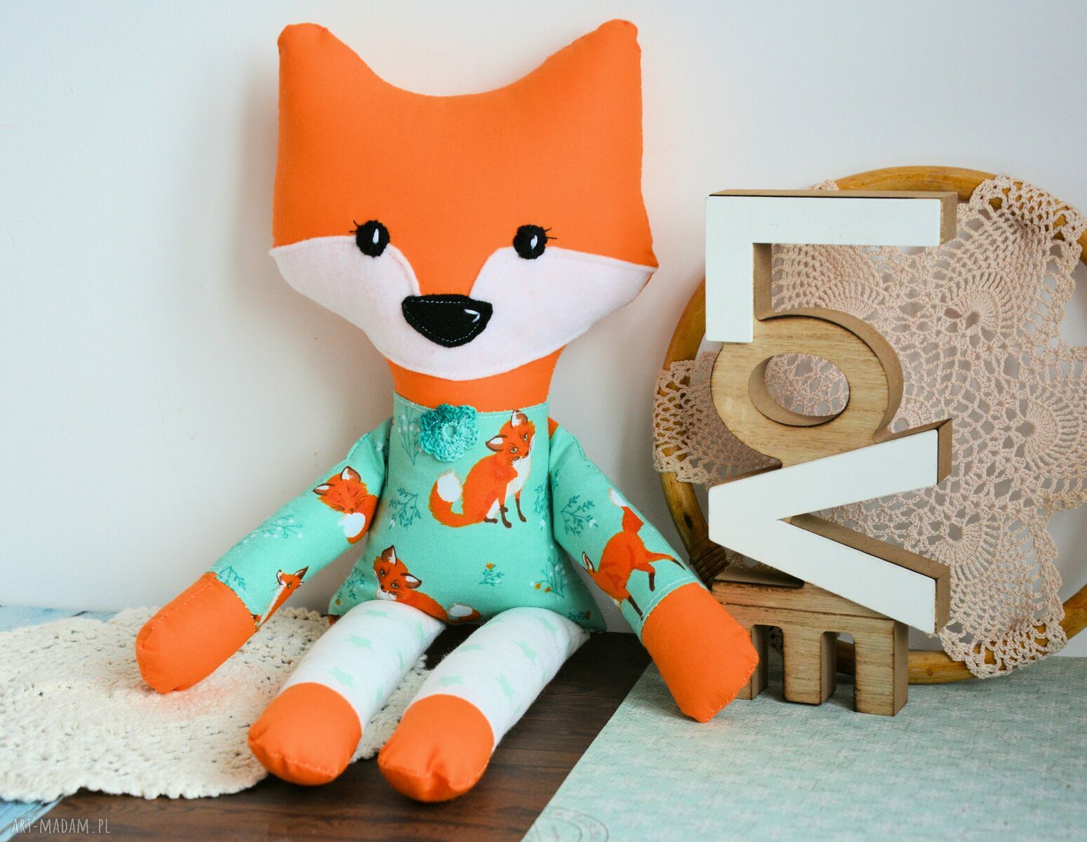 Sprytny lisek Michasia - handmade maskotka 42 cm dla dziewczynki