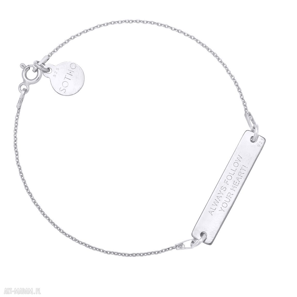 Srebrna bransoletka always follow your heart blaszka grawer motto