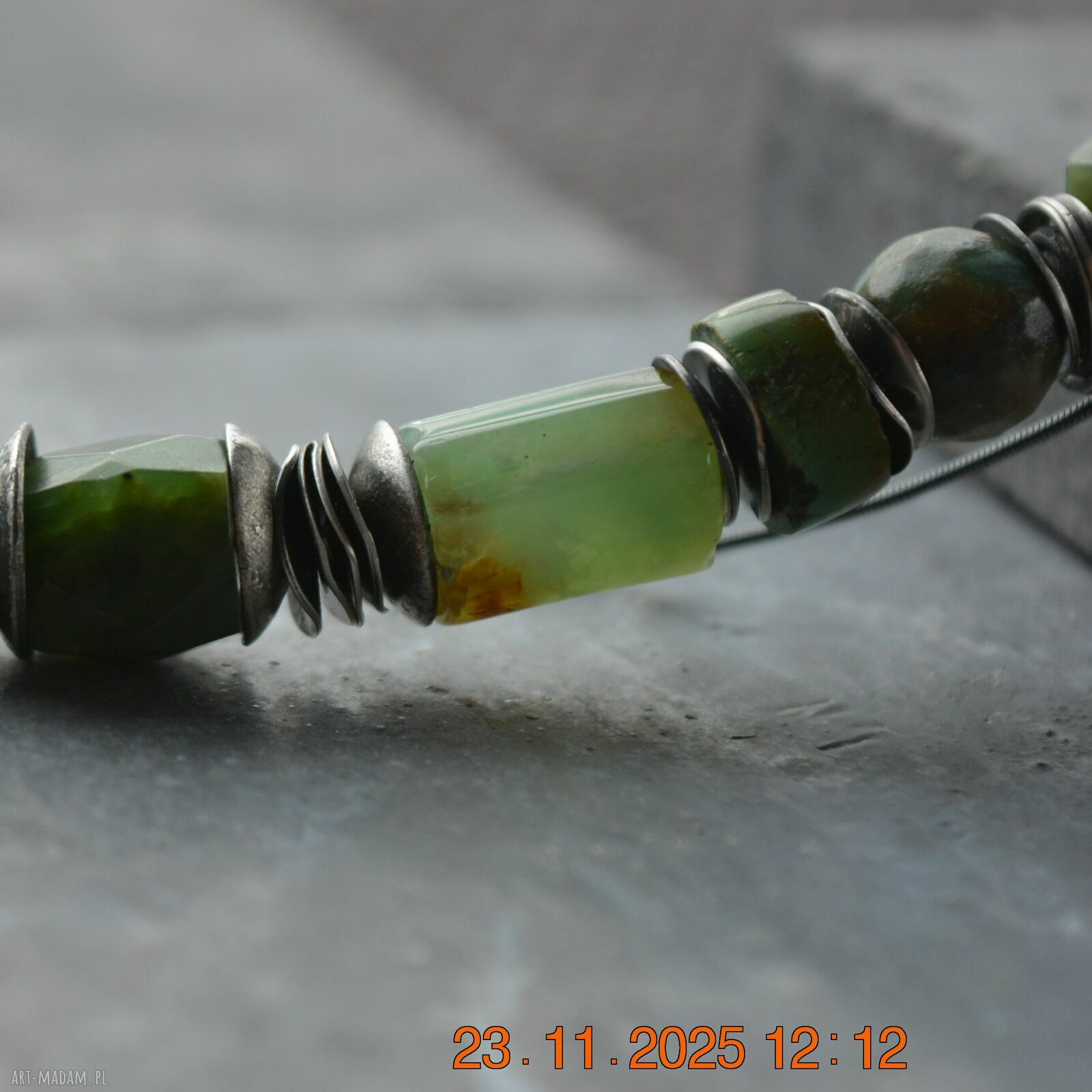 Srebrna bransoletka handmade z chryzoprazem, nefrytem i epidotem - srebro 925 oksydowane