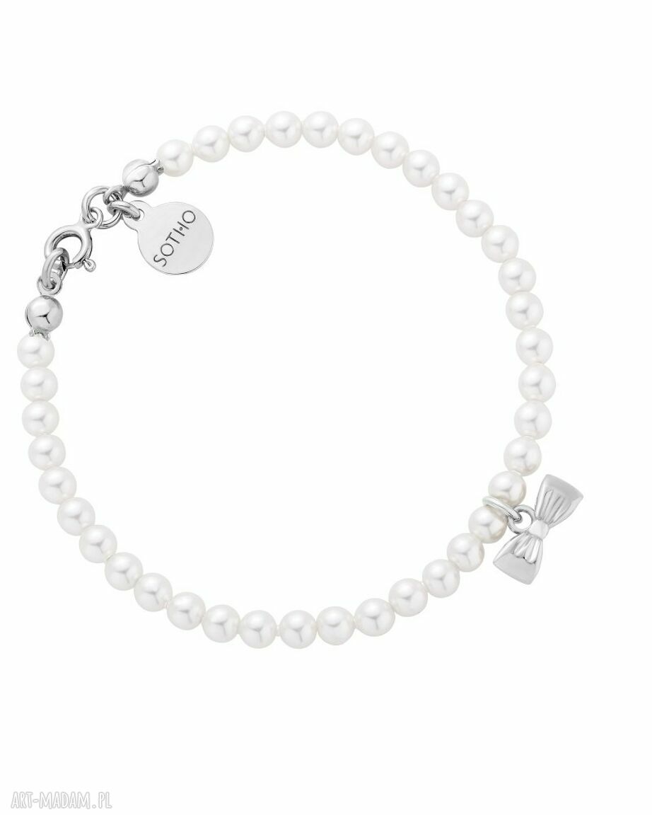 Srebrna bransoletka z pereł Swarovski Crystal White i kokardką - 18 cm