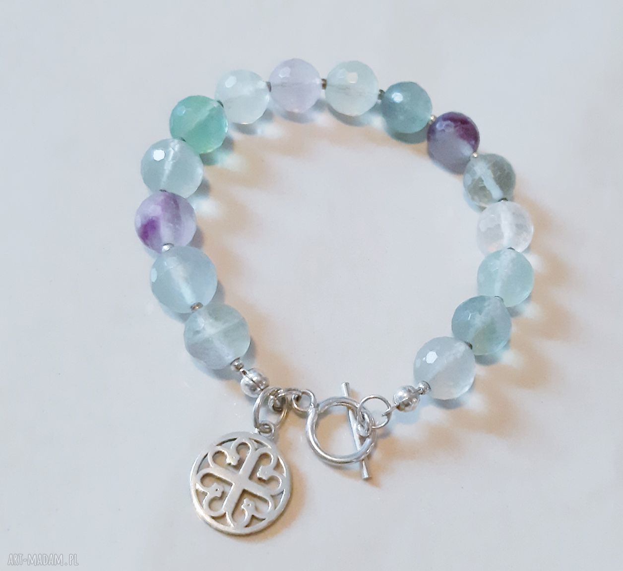 Srebrna bransoletka fluorytu flouryt piękna kolekcji mon