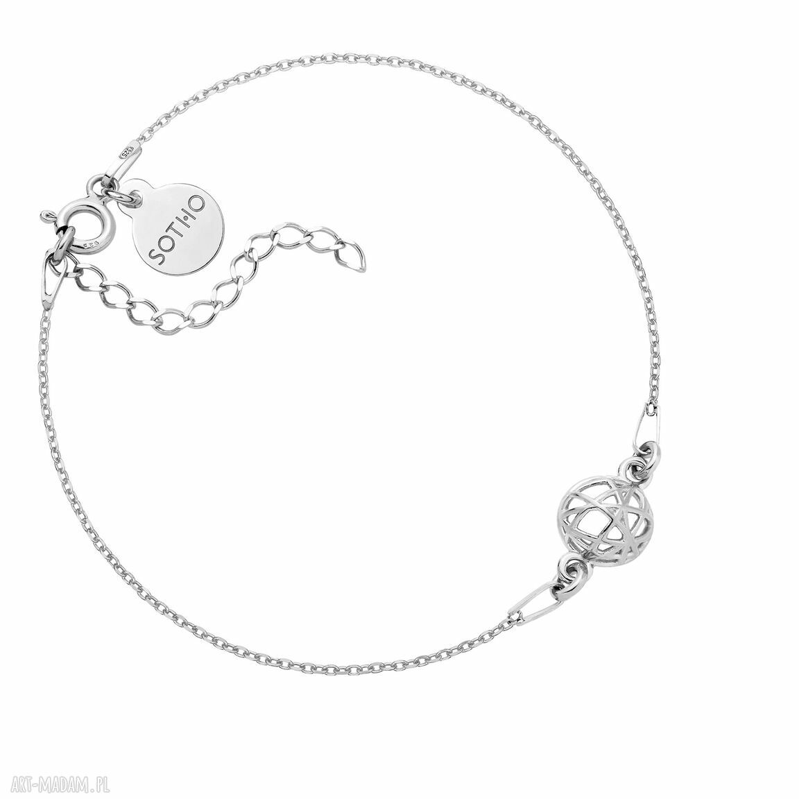 Srebrna bransoletka ozdobną zawieszką kulka kuleczka delikatna