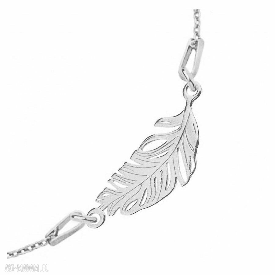 bransoletki: SREBRNA BRANSOLETKA Z PIÓRKIEM Ręcznie wykonane