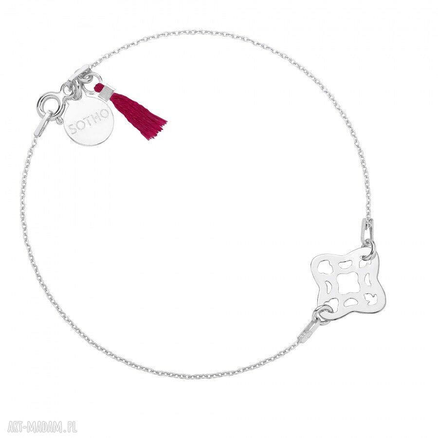 Srebrna bransoletka rozetkĄ zdobiona bordowym chwostem srebro