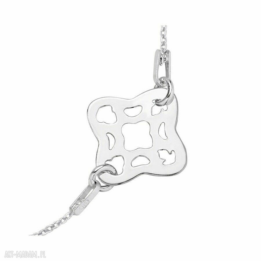 bransoletki: SREBRNA BRANSOLETKA Z ROZETKĄ ZDOBIONA BORDOWYM CHWOSTEM Ręcznie wykonane