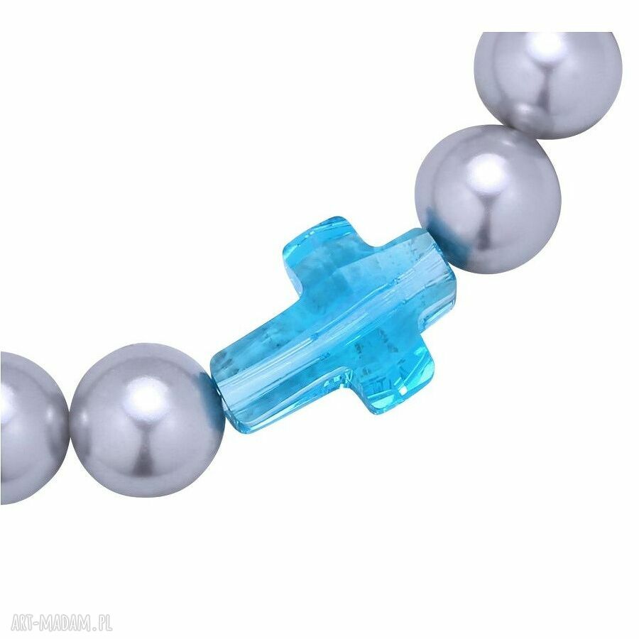 bransoletki: Srebrna bransoletka zdobiona turkusowym kryształowym krzyżem SWAROVSKI®