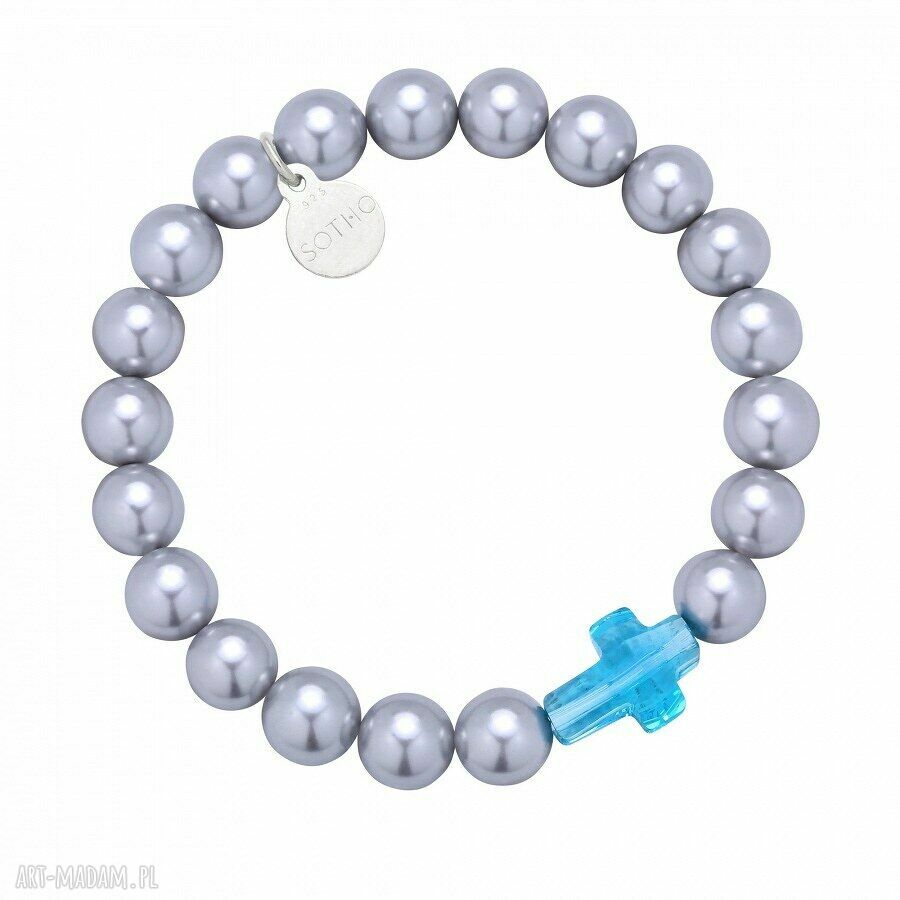 Srebrna bransoletka zdobiona turkusowym kryształowym krzyżem