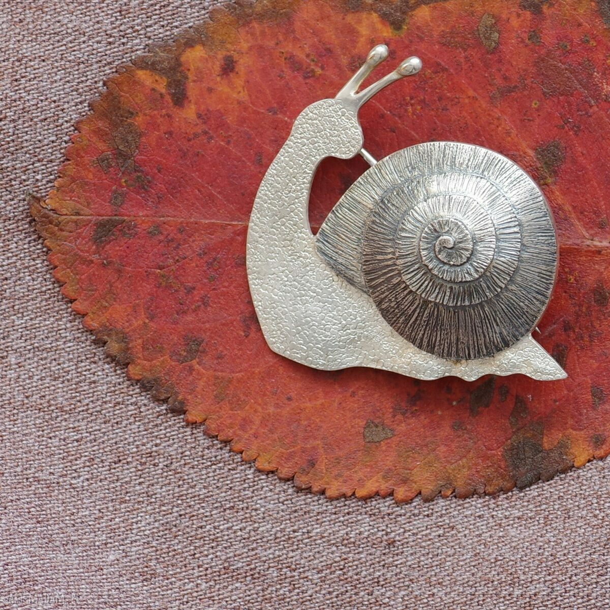 Srebrna broszka ślimak - Natura Wiosna, retro handmade