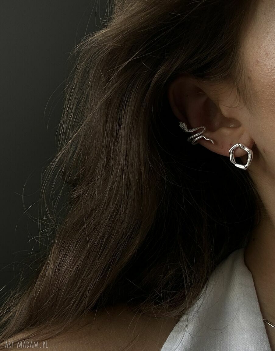 kolczyki: Srebrna nausznica wąż handmade