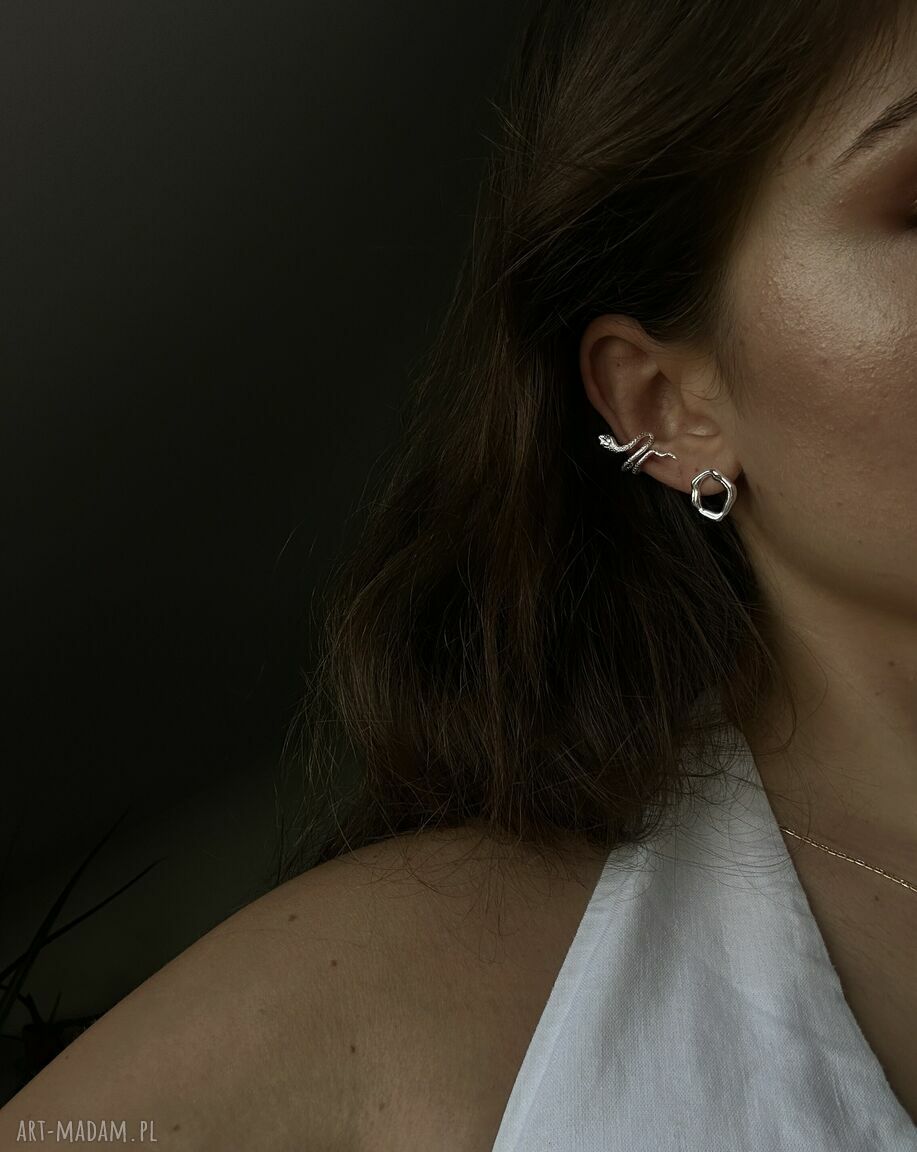 kolczyki: Srebrna nausznica wąż handmade