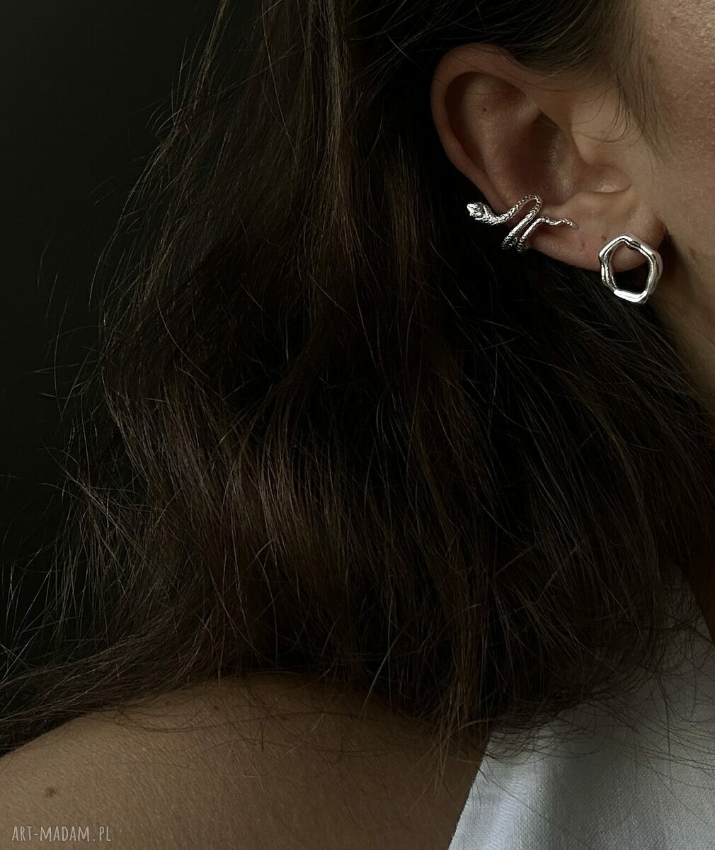 kolczyki: Srebrna nausznica wąż handmade