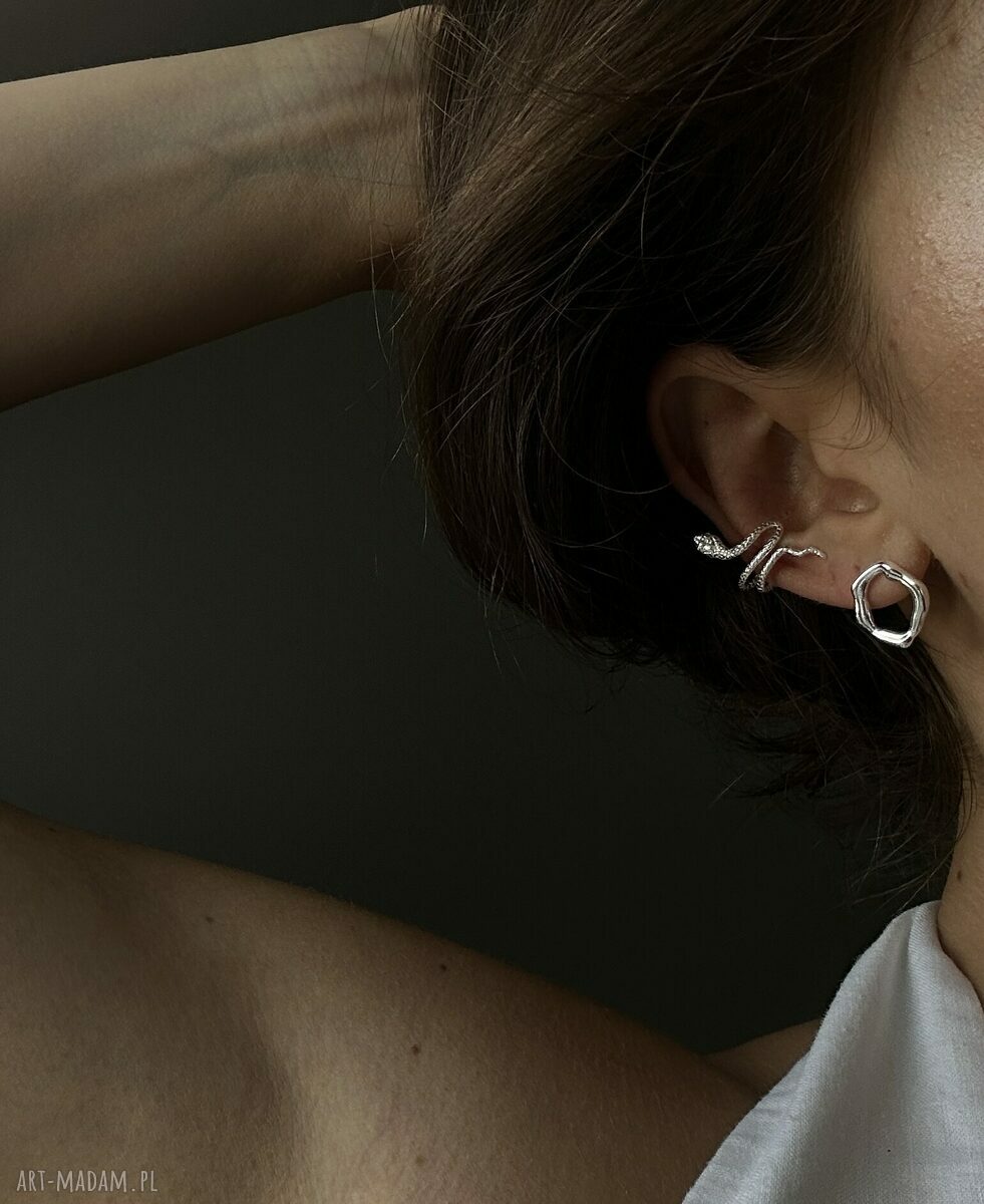 kolczyki: Srebrna nausznica wąż handmade