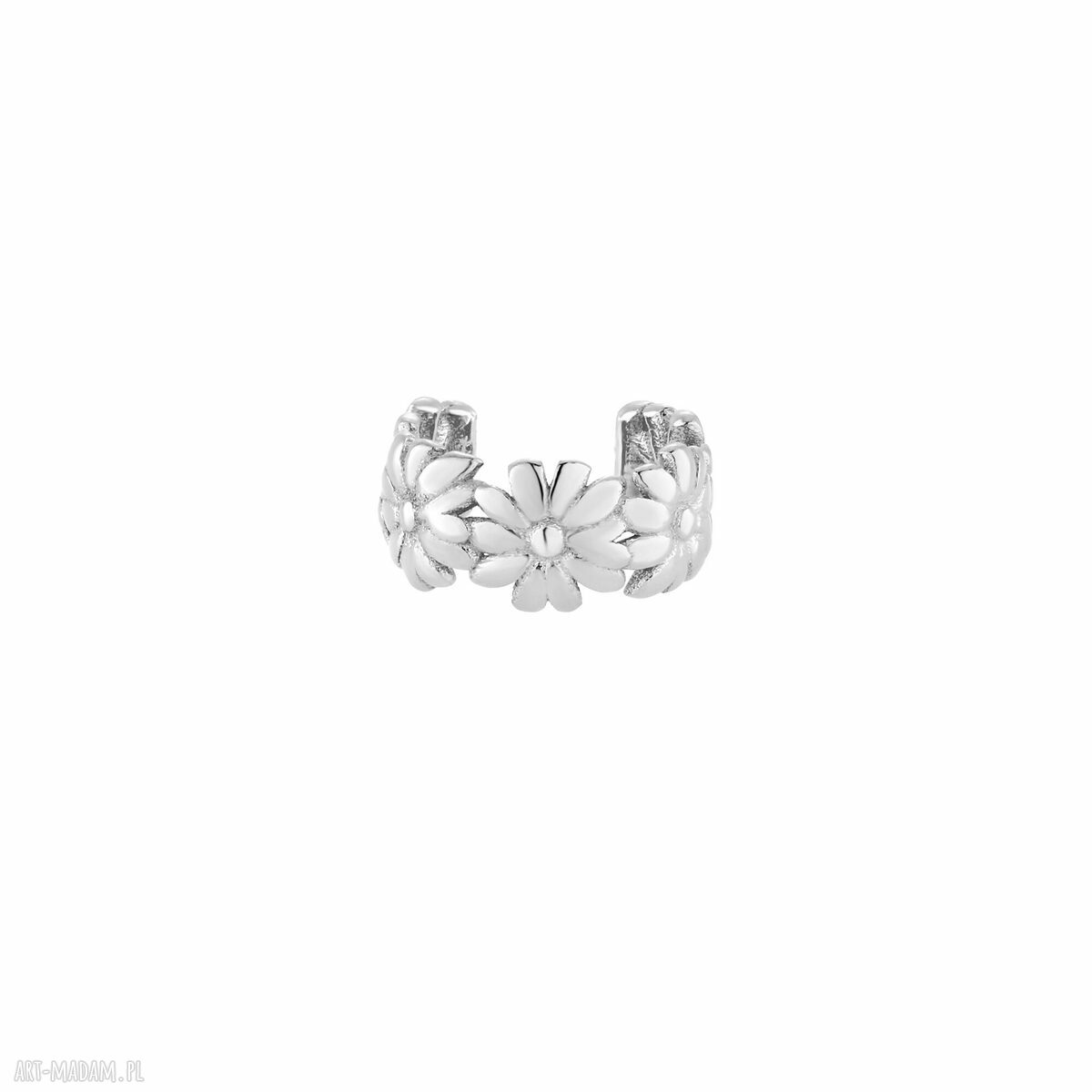 Srebrna nausznica kwiatuszkami naucho ozdoba kwiatki kwiaty