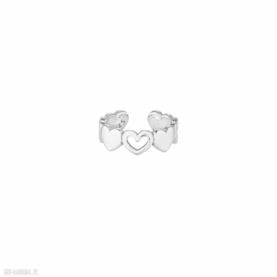 Srebrna nausznica serduszkami serca love miłość ozdoba naucho