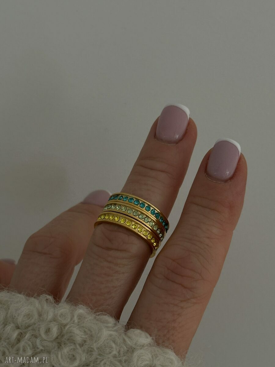 obrączki: Srebrna obrączka z turkusowymi kryształami Preciosa r. 12 Ręcznie zrobione