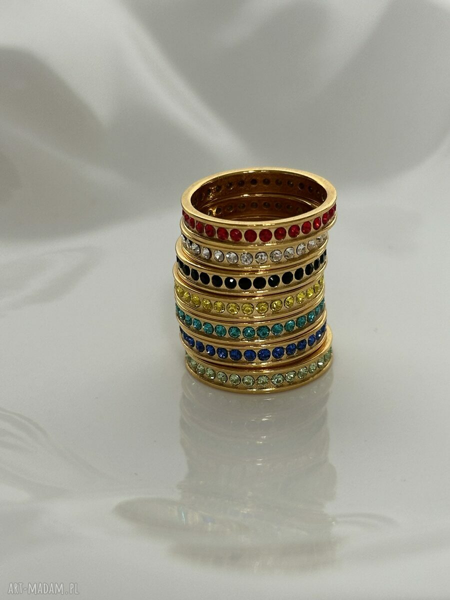 obrączki: Srebrna obrączka z turkusowymi kryształami Preciosa r. 12 Ręcznie zrobione