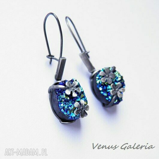 Kolczyki srebrne - Druza blue and aquamarine II