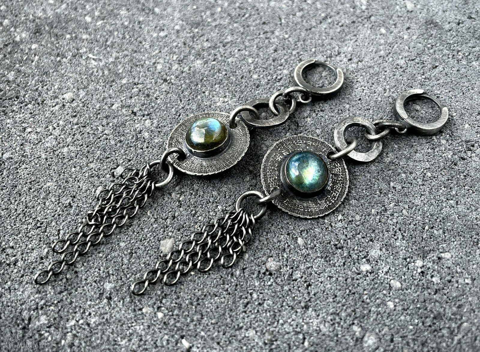 Srebrne kolczyki Tribal z naturalnym labradorytem - boho handmade