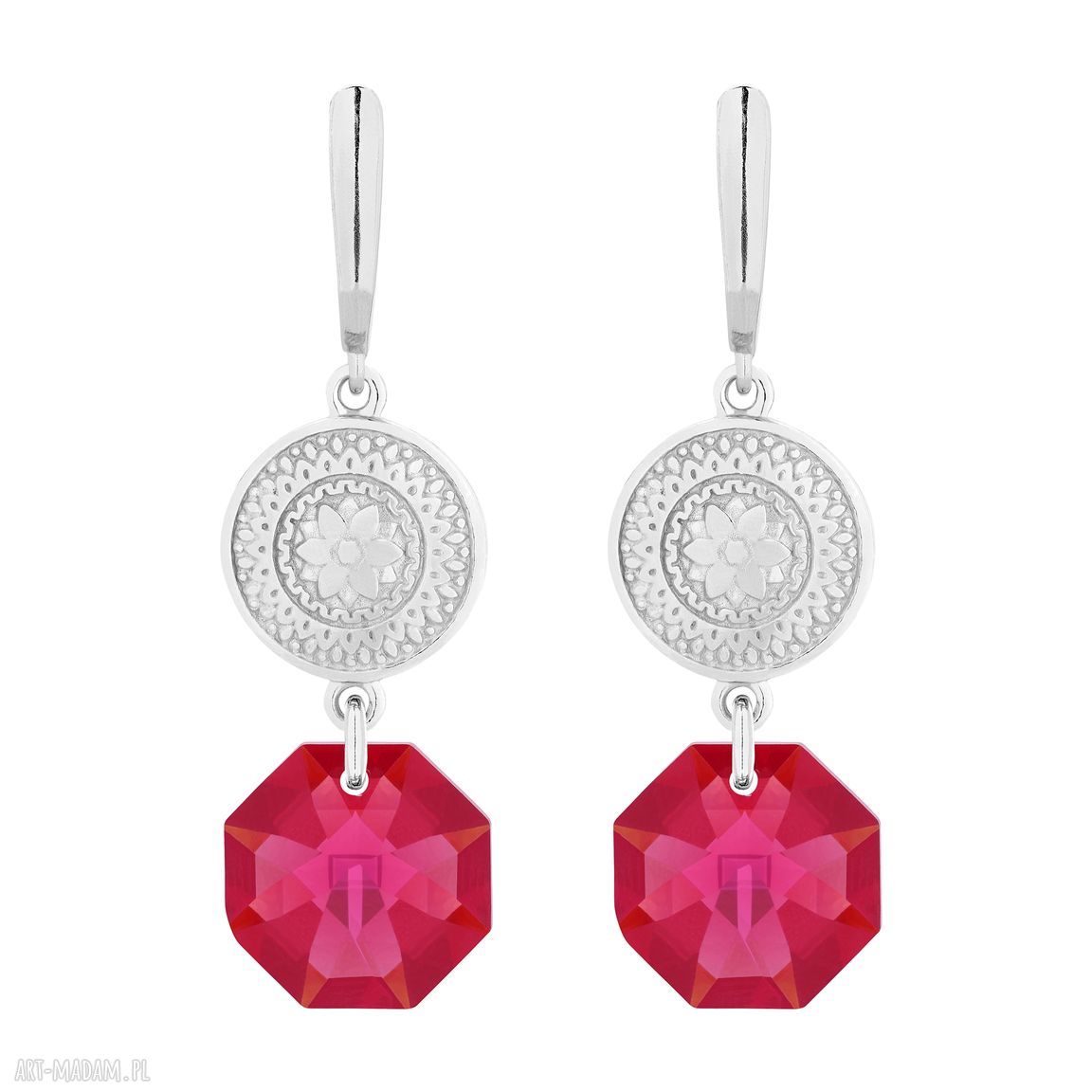 Srebrne długie kolczyki medalionami kryształami swarovski®