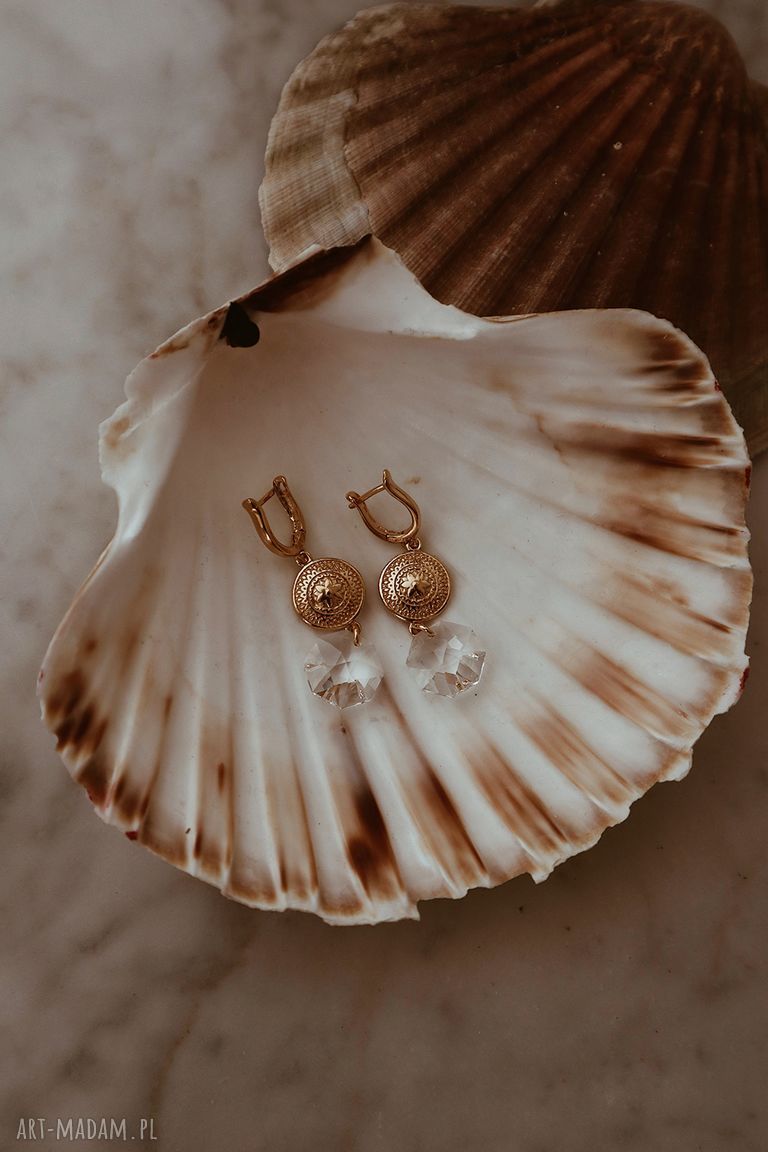 kolczyki: Srebrne długie kolczyki z medalionami i kryształami SWAROVSKI® CRYSTAL