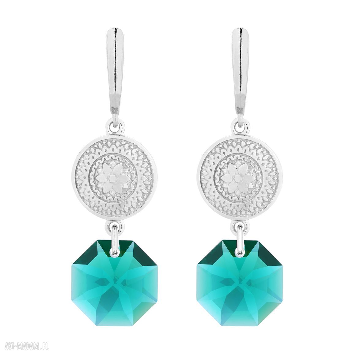 Srebrne długie kolczyki medalionami kryształami swarovski®