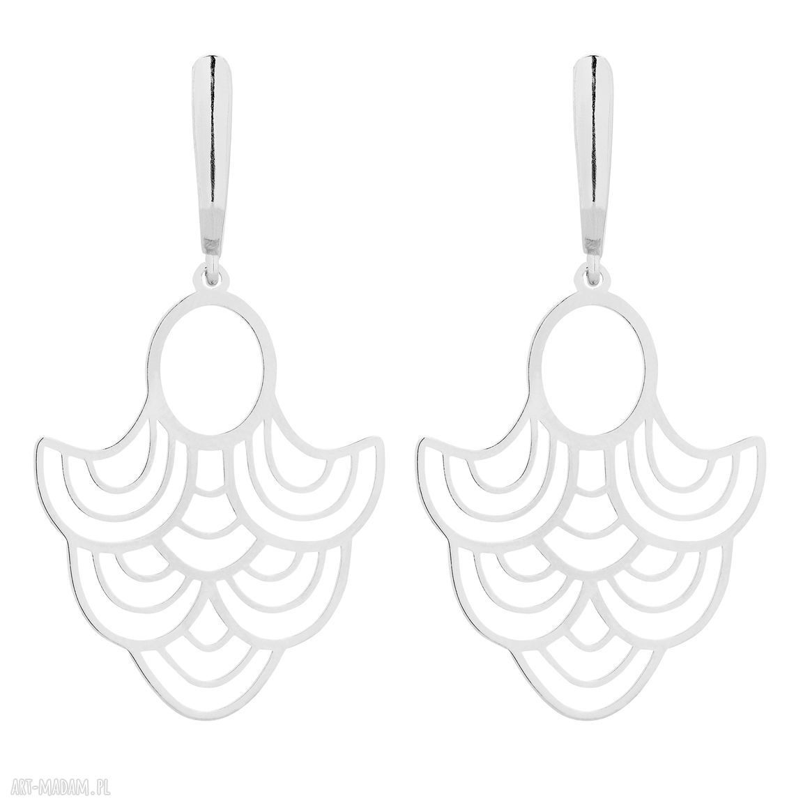 Srebrne długie kolczyki rozetami duże rozety boho eleganckie